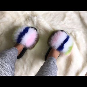 Colorful fur sandals